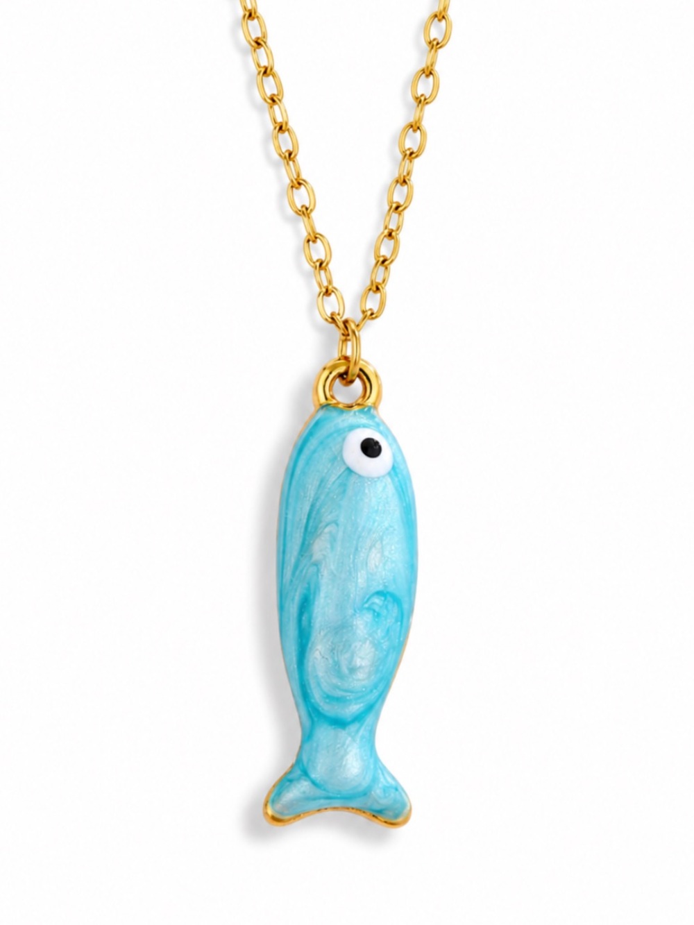 New! Coastal Blue Hand Painted Gold Fish Sardine Charm Necklace (4018) NWOT